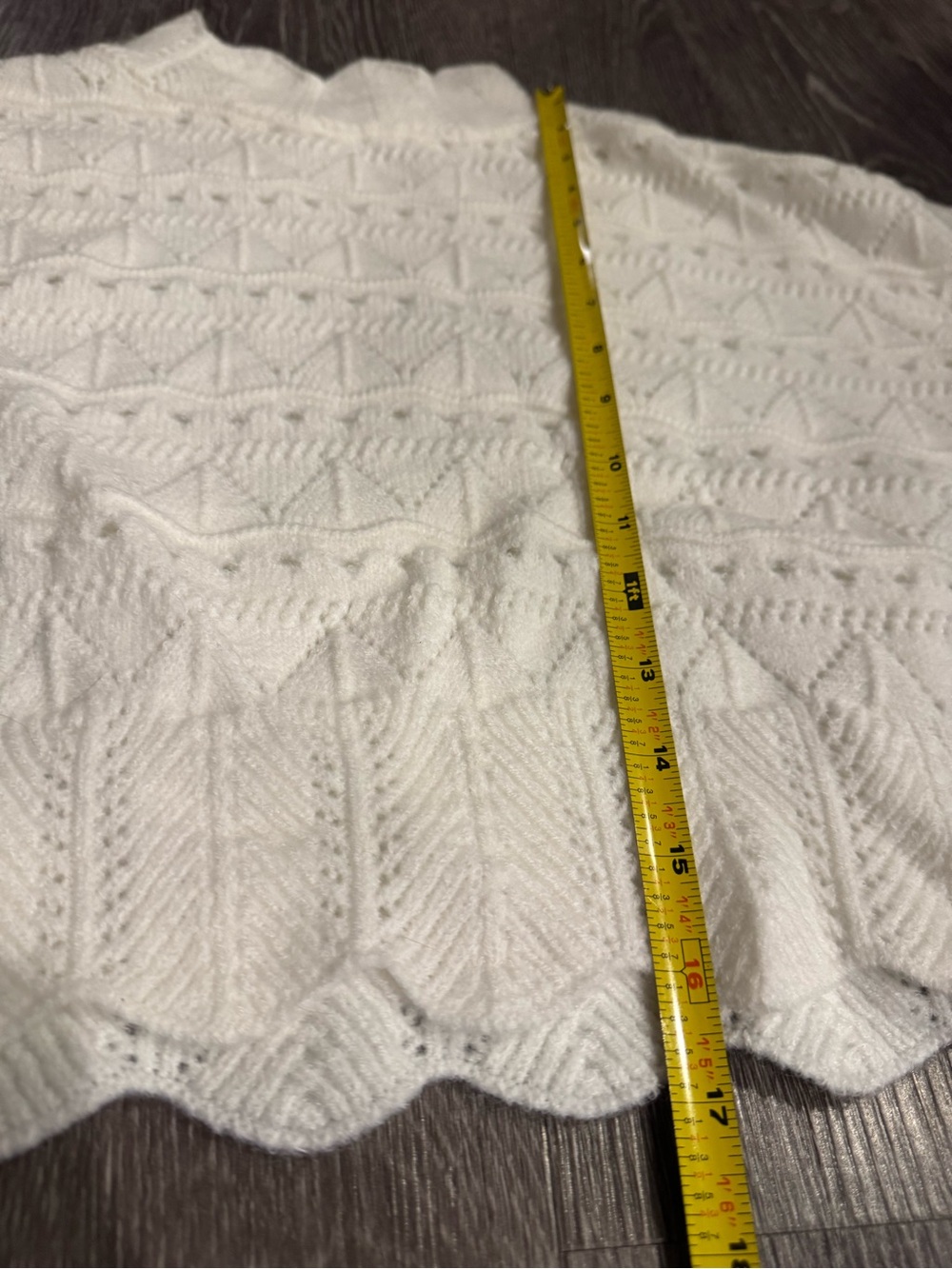 NWT Halara Medium Ivory Pointelle Knit Cropped Mock Neck Sweater Scalloped Hem - Picture 7 of 12